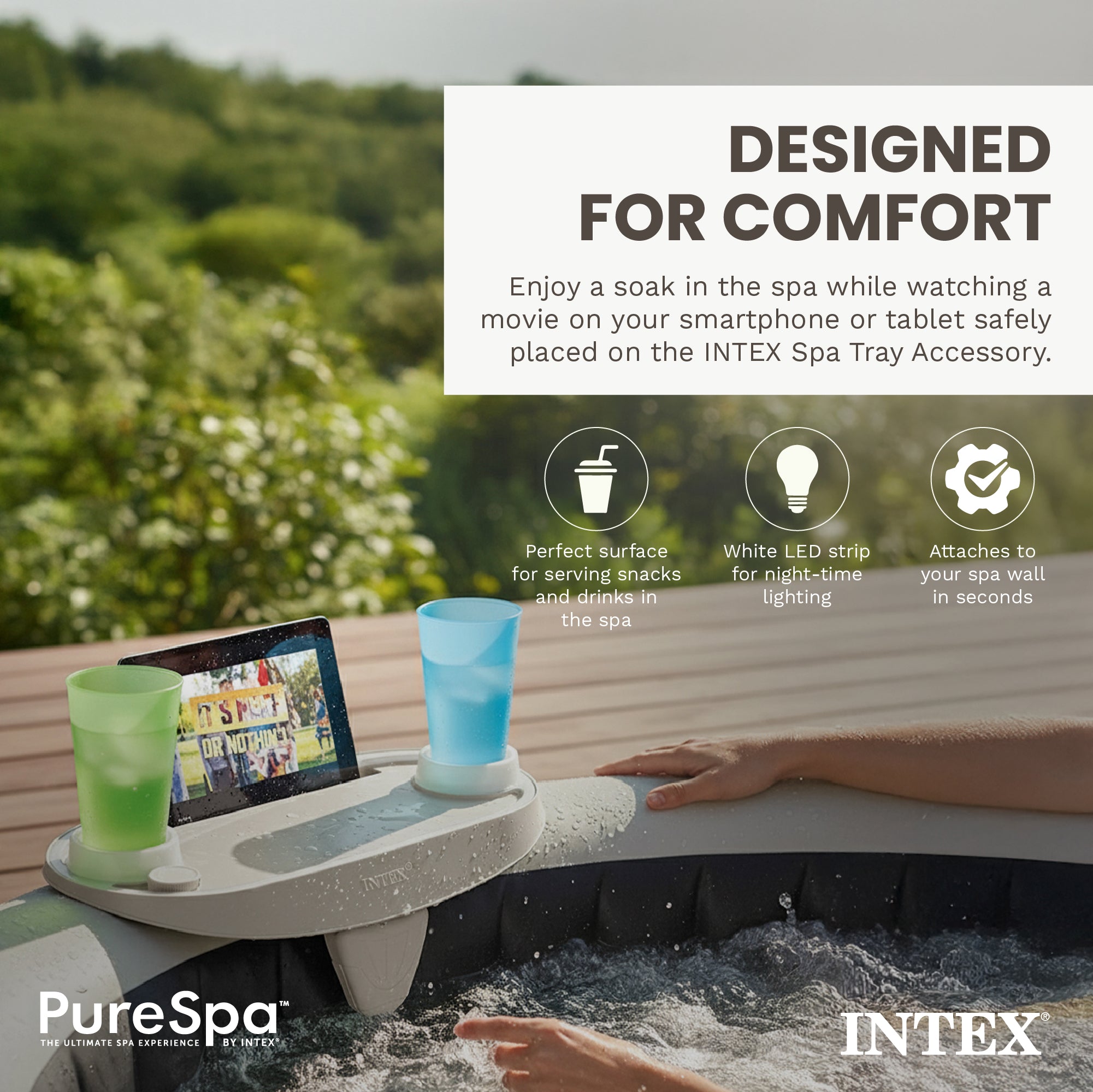 Intex 28520E Tablet Mobile Phone Spa Tray Accessory with LED Light Strip, White - VMInnovations
