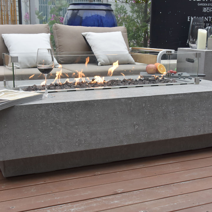 Elementi Manhattan 56 In Concrete Outdoor 45,000 BTU Natural Gas Fire Pit Table