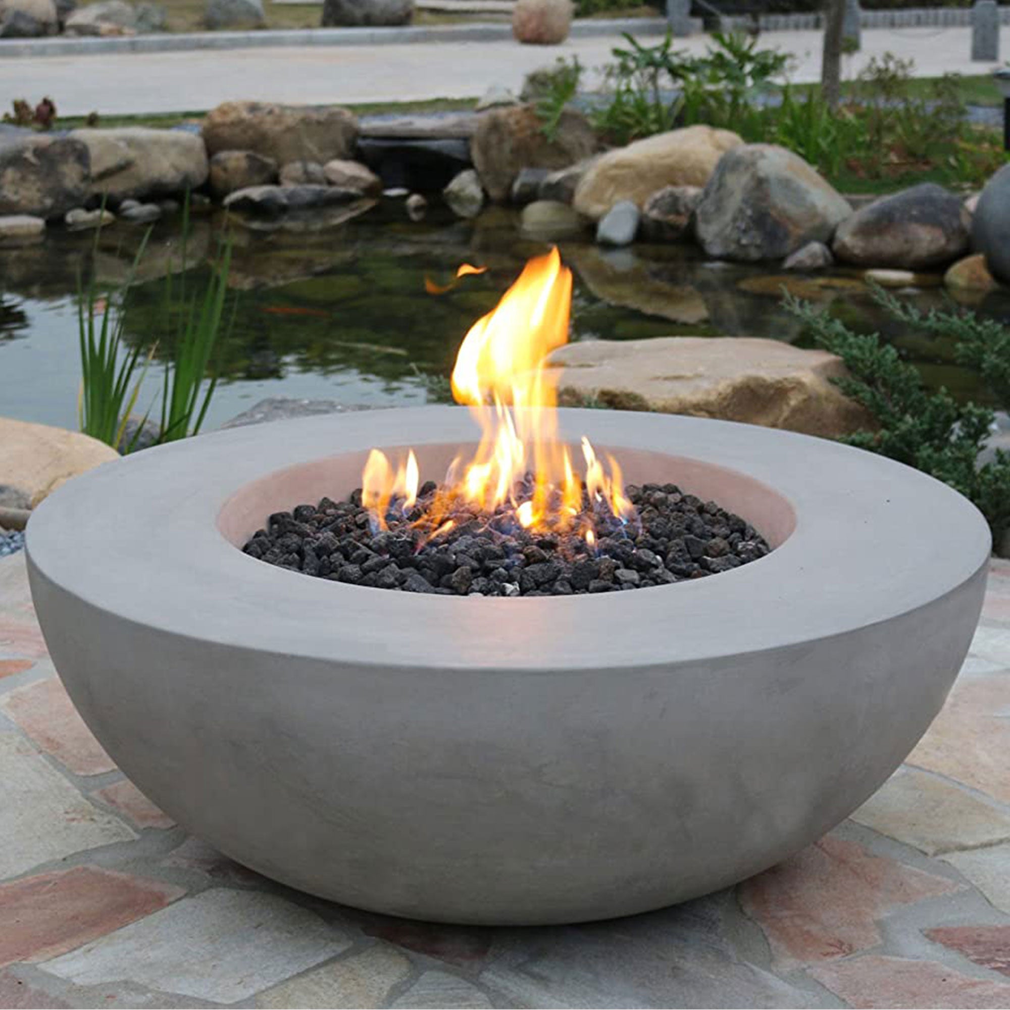 Elementi Natural Gas Concrete Lunar Bowl Fire Pit w/ Auto Ignition (For Parts) - VMInnovations