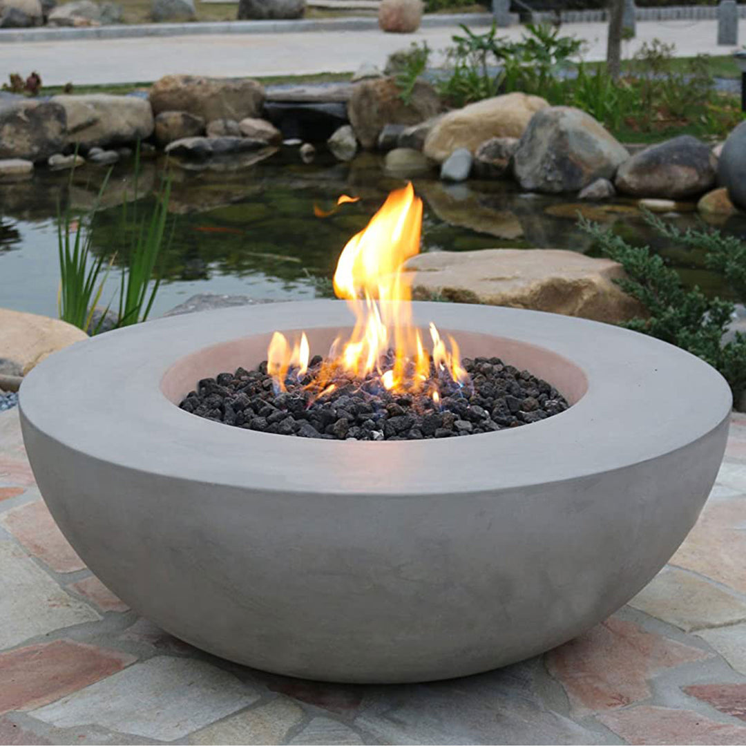 Elementi Natural Gas Concrete Lunar Bowl Fire Pit w/ Auto Ignition (For Parts)