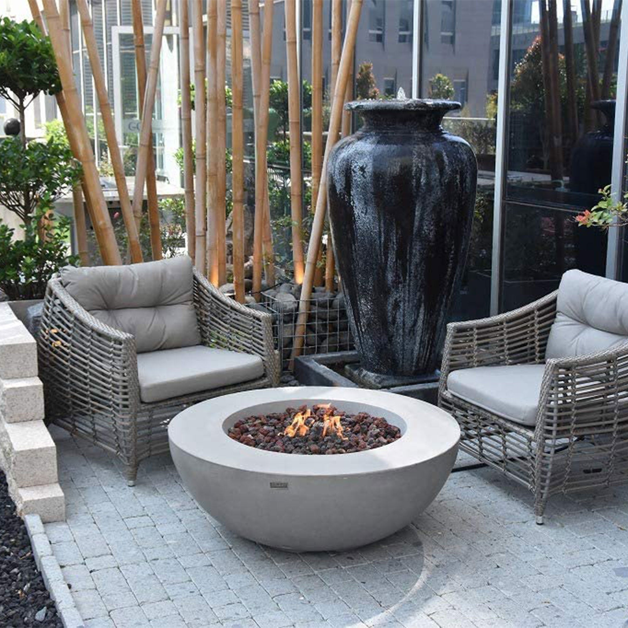 Elementi Natural Gas Concrete Lunar Bowl Fire Pit w/ Auto Ignition (For Parts) - VMInnovations