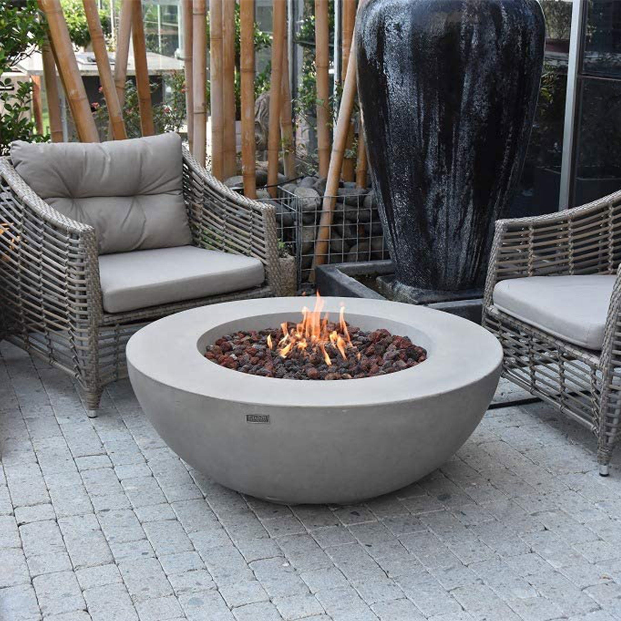 Elementi Natural Gas Concrete Lunar Bowl Fire Pit w/ Auto Ignition (For Parts) - VMInnovations