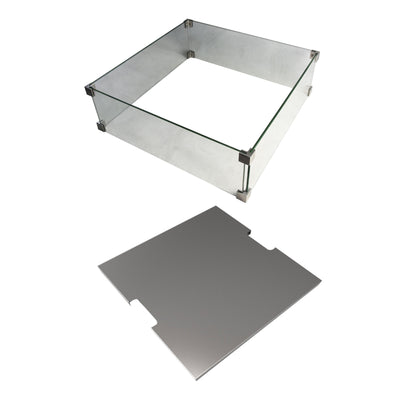 Elementi Manhattan 36" Outdoor Firepit, 22" Glass Wind Screen, & 21" Table Cover - VMInnovations