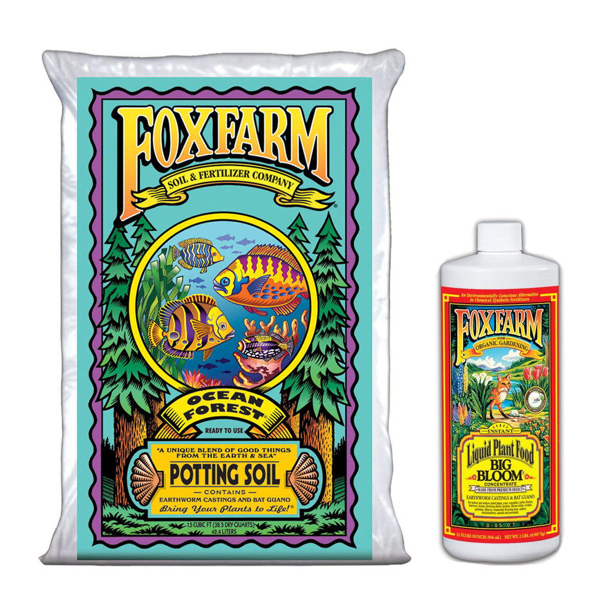 FoxFarm Ocean Forest Potting Soil, 1.5 cu ft & Big Bloom Organic Plant Food, 1qt