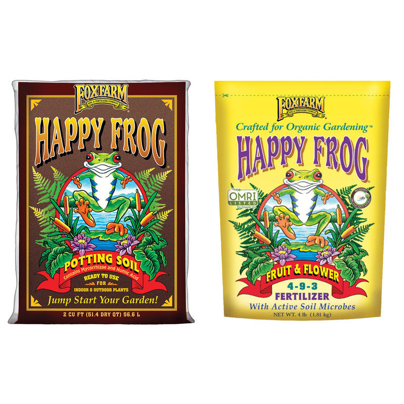 FoxFarm Happy Frog Potting Soil, 2cu ft & Organic Fruit & Flower Fertilizer, 4lb