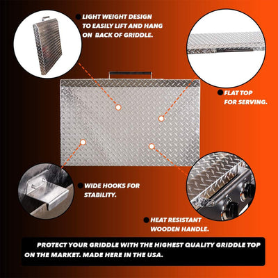 Griddle Guard 28" Outdoor Diamond Plated Griddle Hard Cover Lid with Wood Handle