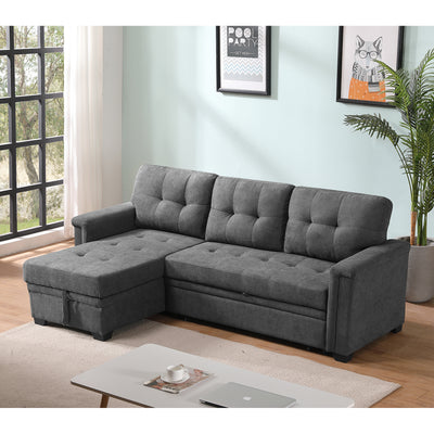 Lilola House Ashlyn Woven Fabric Sleeper Sectional Sofa Chaise, USB Plug, Gray