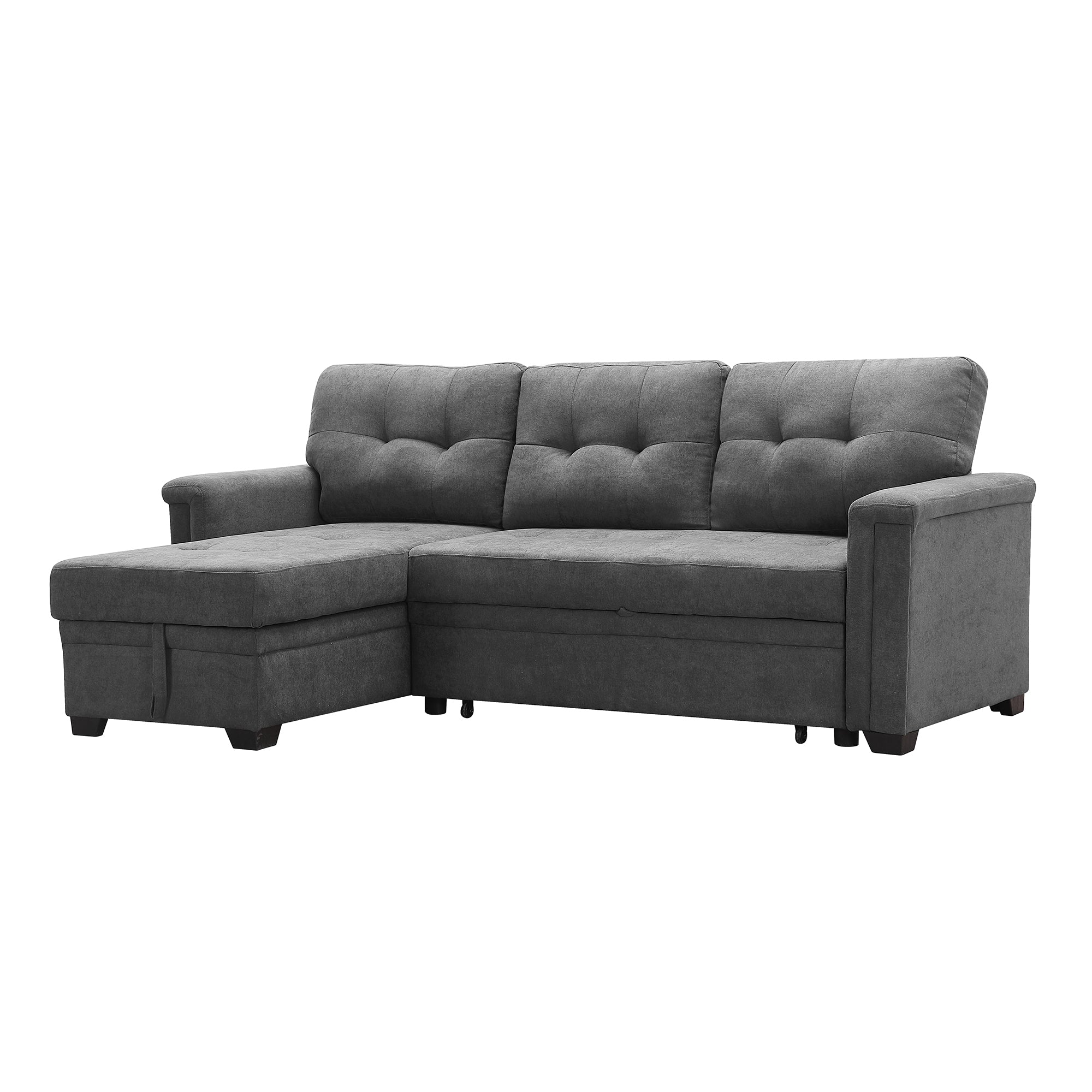 Lilola House Ashlyn Woven Fabric Sleeper Sectional Sofa Chaise, USB Plug, Gray