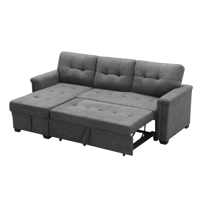 Lilola House Ashlyn Woven Fabric Sleeper Sectional Sofa Chaise, USB Plug, Gray