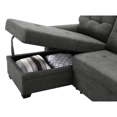 Lilola House Ashlyn Woven Fabric Sleeper Sectional Sofa Chaise, USB Plug, Gray