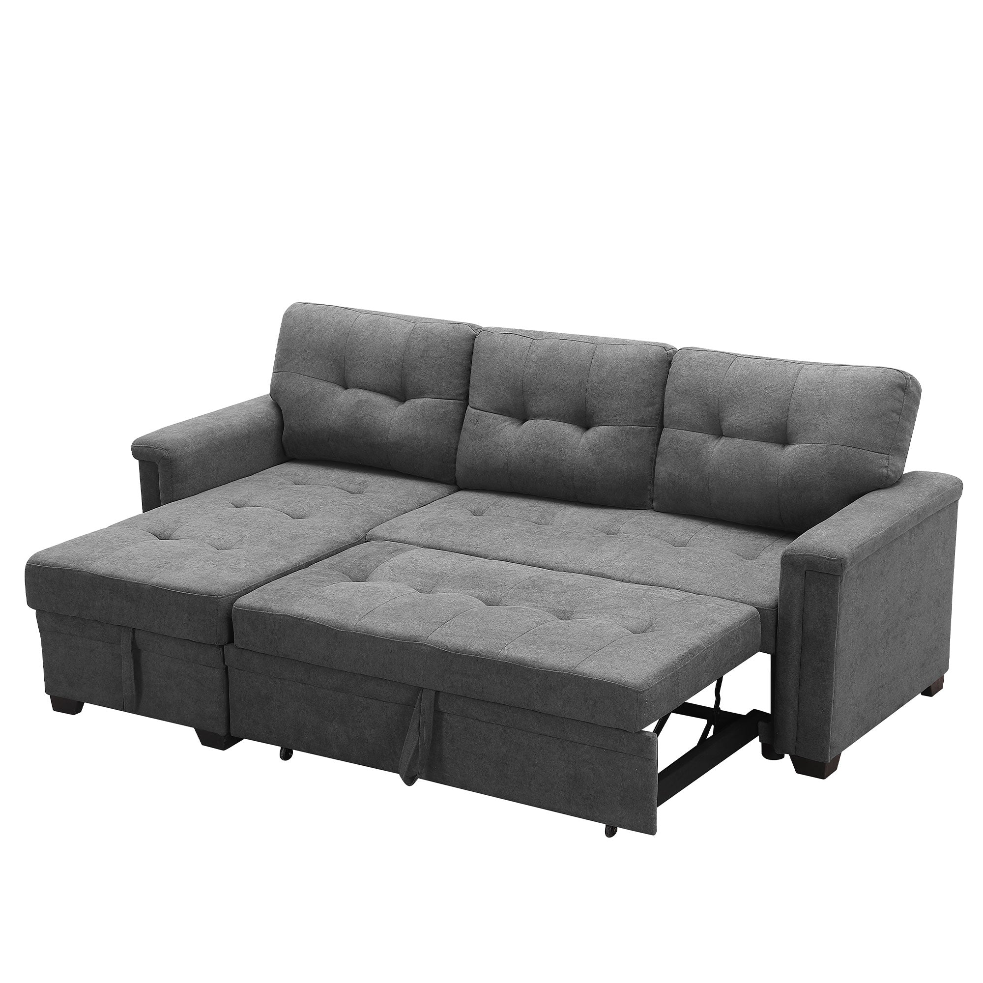 Lilola House Ashlyn Fabric Sleeper Sectional Sofa Chaise w/ 2 USB Plugs, Gray (Used)