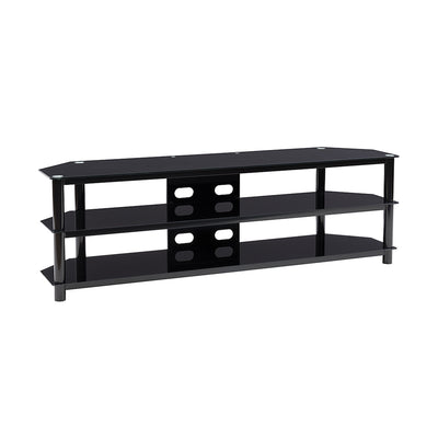 CorLiving Travers 3 Tier Safety Glass TV Bench for TVs Up to 85 Inches, Black