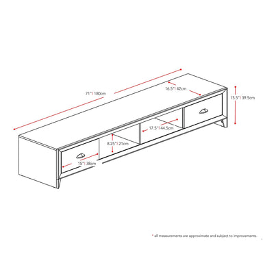 CorLiving 71 Inch Long Lakewood TV Stand for TVs Up to 85 Inches, Modern Wenge