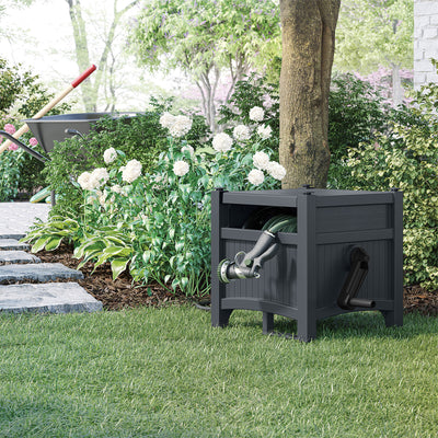 Suncast 100' Resin Garden Hose Reel & Hideaway Outdoor 33 Gal Garbage Bin, Grey