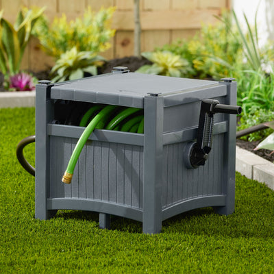 Suncast Hideaway 100' Resin Garden Hose Reel for 5/8" Hoses, Cyberspace - VMInnovations