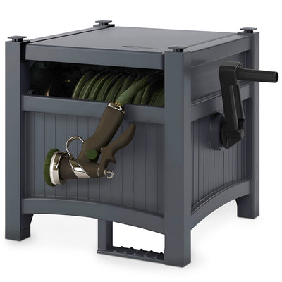 Suncast 100' Resin Garden Hose Reel & Hideaway Outdoor 33 Gal Garbage Bin, Grey