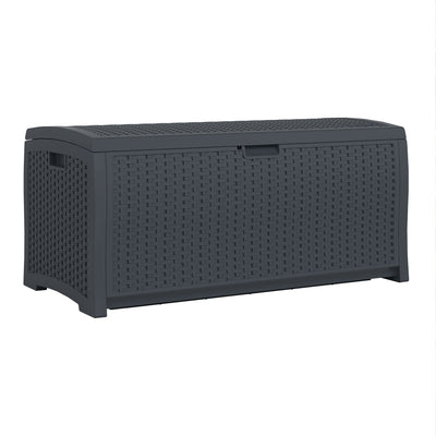 Suncast 73 Gallon Resin Wicker Outdoor Patio Storage Deck Box, Cyberspace - VMInnovations