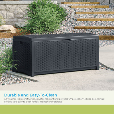Suncast 73 Gallon Resin Wicker Outdoor Patio Storage Deck Box, Cyberspace - VMInnovations