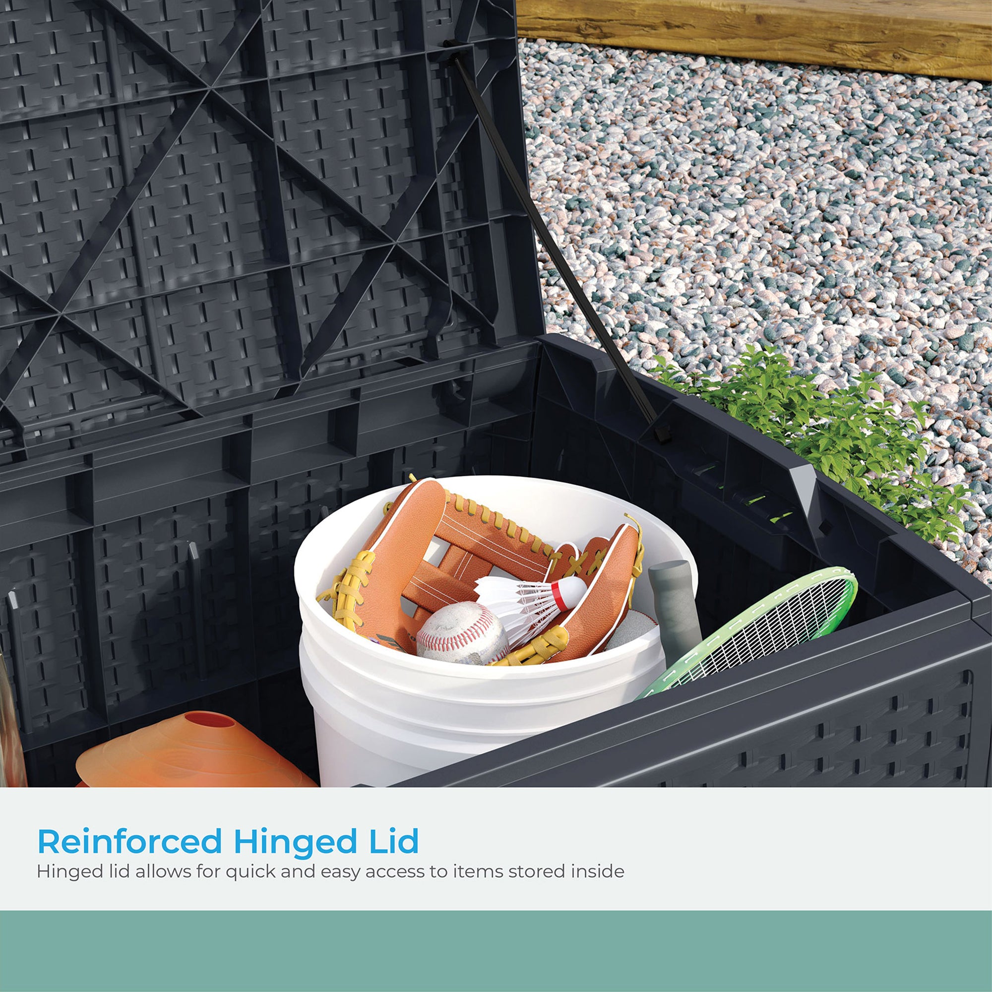 Suncast 73 Gallon Resin Wicker Outdoor Patio Storage Deck Box, Cyberspace - VMInnovations