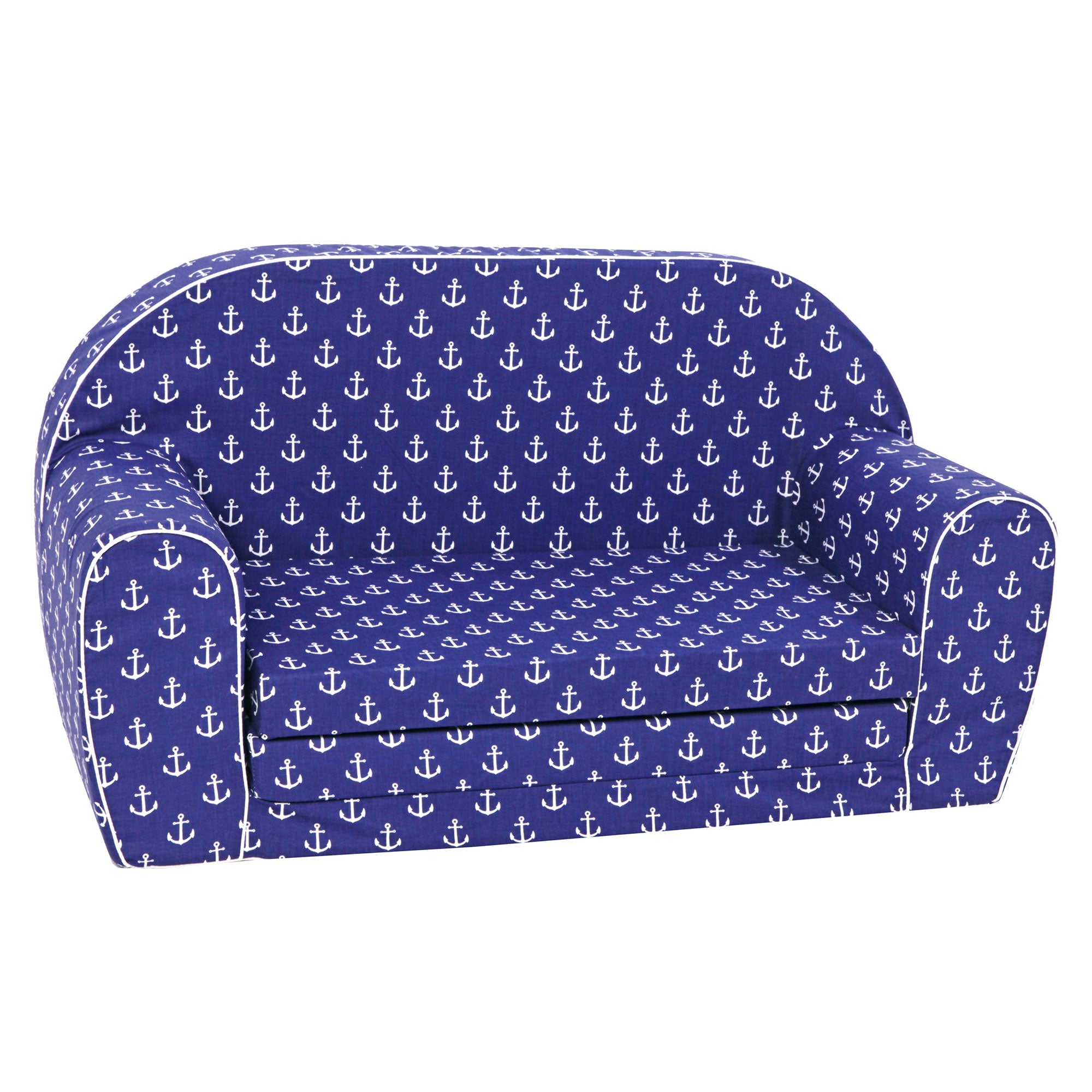 Delsit Toddler Couch and Kids 2 in 1 Flip Open Foam Double Sofa, Navy Anchors