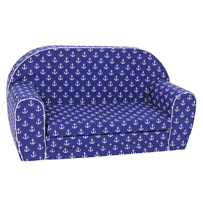 Delsit Toddler Couch and Kids 2 in 1 Flip Open Foam Double Sofa, Navy Anchors