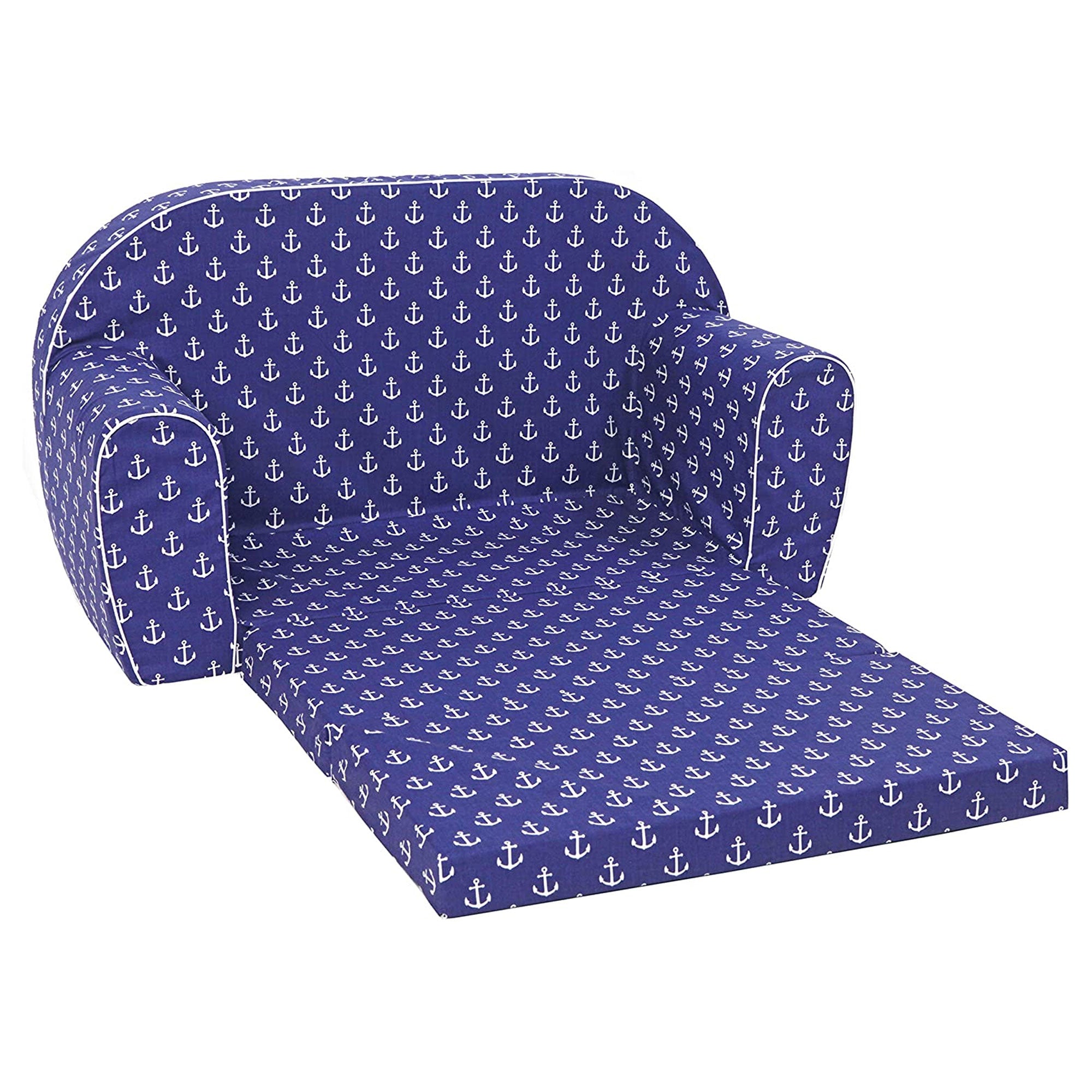 Delsit Toddler Couch and Kids 2 in 1 Flip Open Foam Double Sofa, Navy Anchors