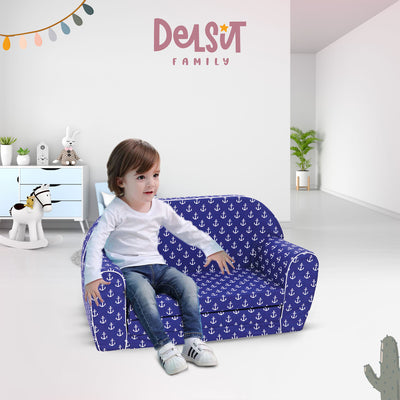 Delsit Toddler Couch and Kids 2 in 1 Flip Open Foam Double Sofa, Navy Anchors