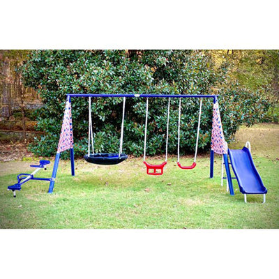 XDP Freedom Fun Play Swing Set w/See Saw, Super Disc, Swings, & Slide (Used)