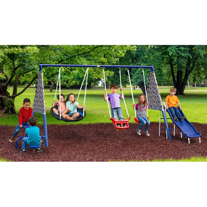 XDP Recreation Freedom Fun Play Swing Set w/See Saw, Super Disc, Swings, & Slide