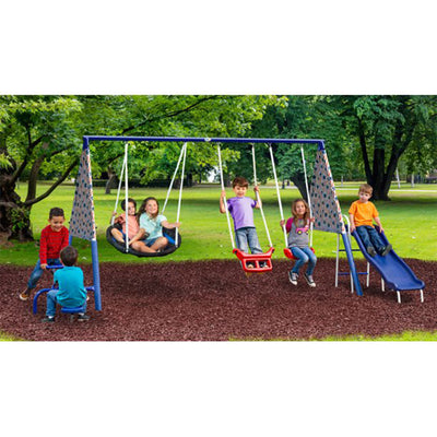 XDP Freedom Fun Play Swing Set w/See Saw, Super Disc, Swings, & Slide (Used)