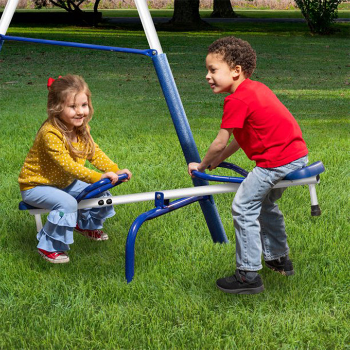 XDP Recreation Freedom Fun Play Swing Set w/See Saw, Super Disc, Swings, & Slide