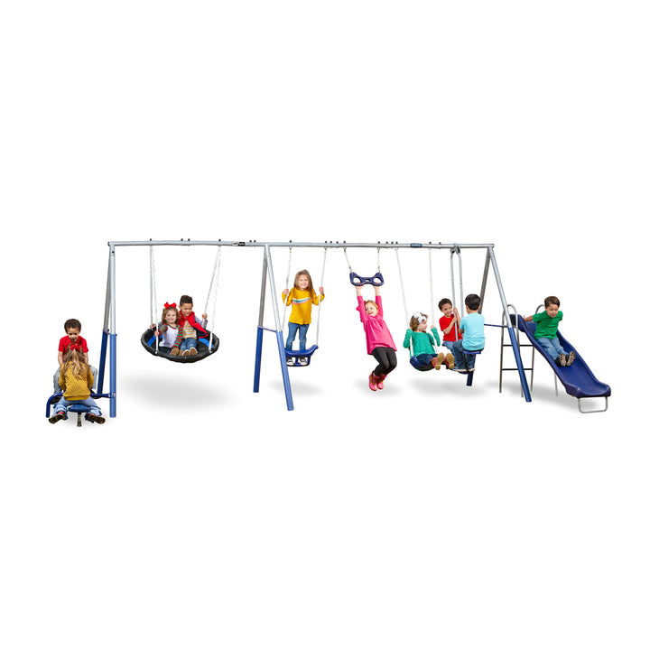 XDP Recreation Fun All Mighty Swing Set w/See Saw, Super Disc, Swings, & Slide