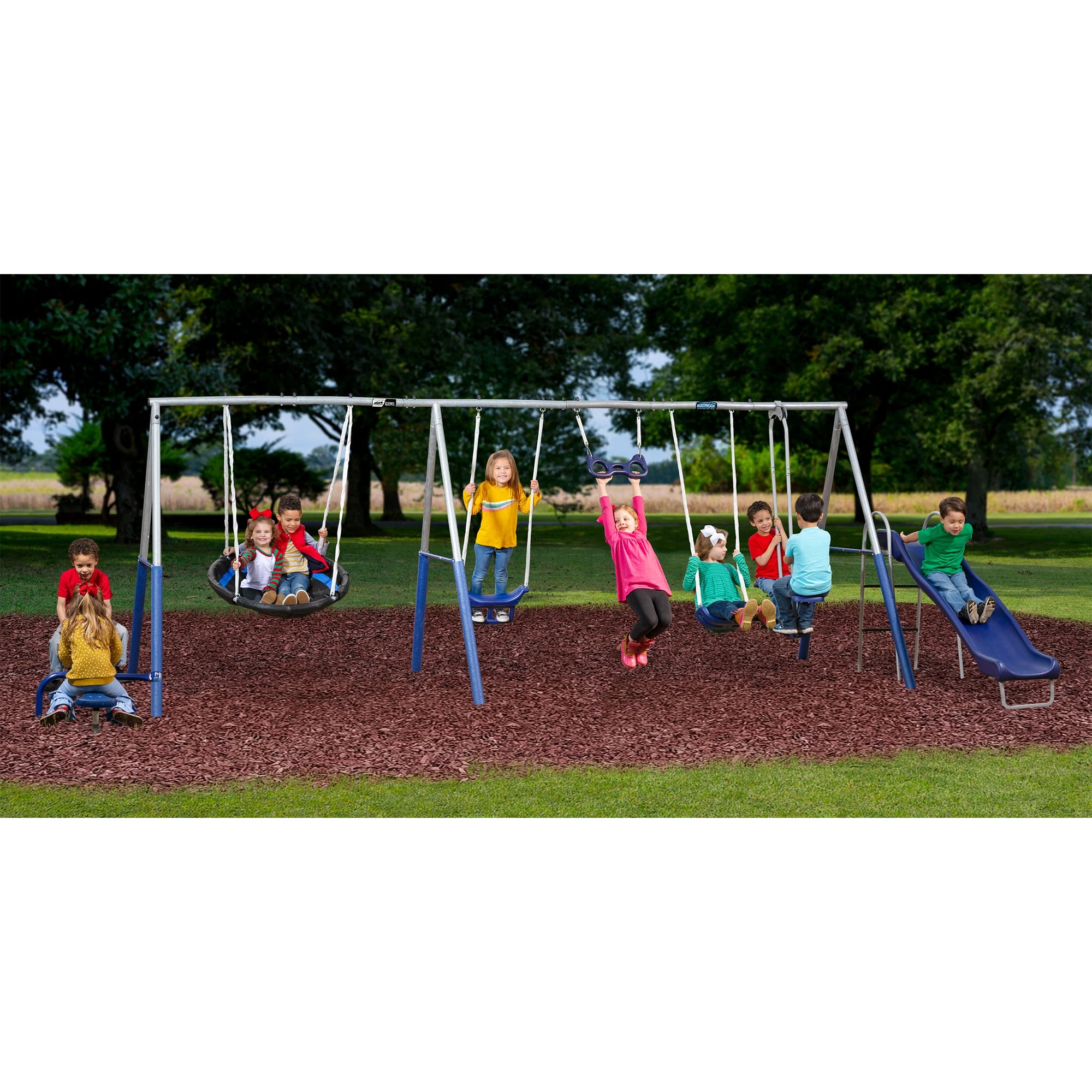 XDP Recreation Fun All Mighty Swing Set w/See Saw, Super Disc, Swings, & Slide - VMInnovations