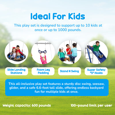 XDP Recreation Fun Swing Set w/See Saw, Super Disc, Swings, & Slide (For Parts) - VMInnovations