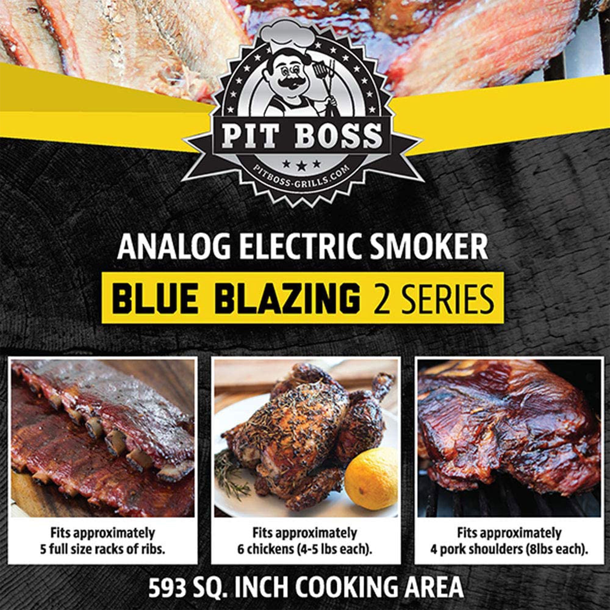 Pit Boss Blazing Vertical Analog Electric Wood Chip Smoker with Window, Blue