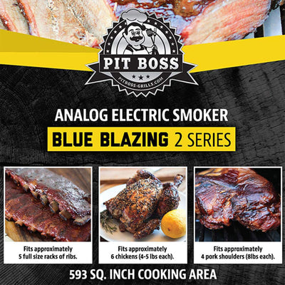 Pit Boss Blazing Vertical Analog Electric Wood Chip Smoker with Window, Blue