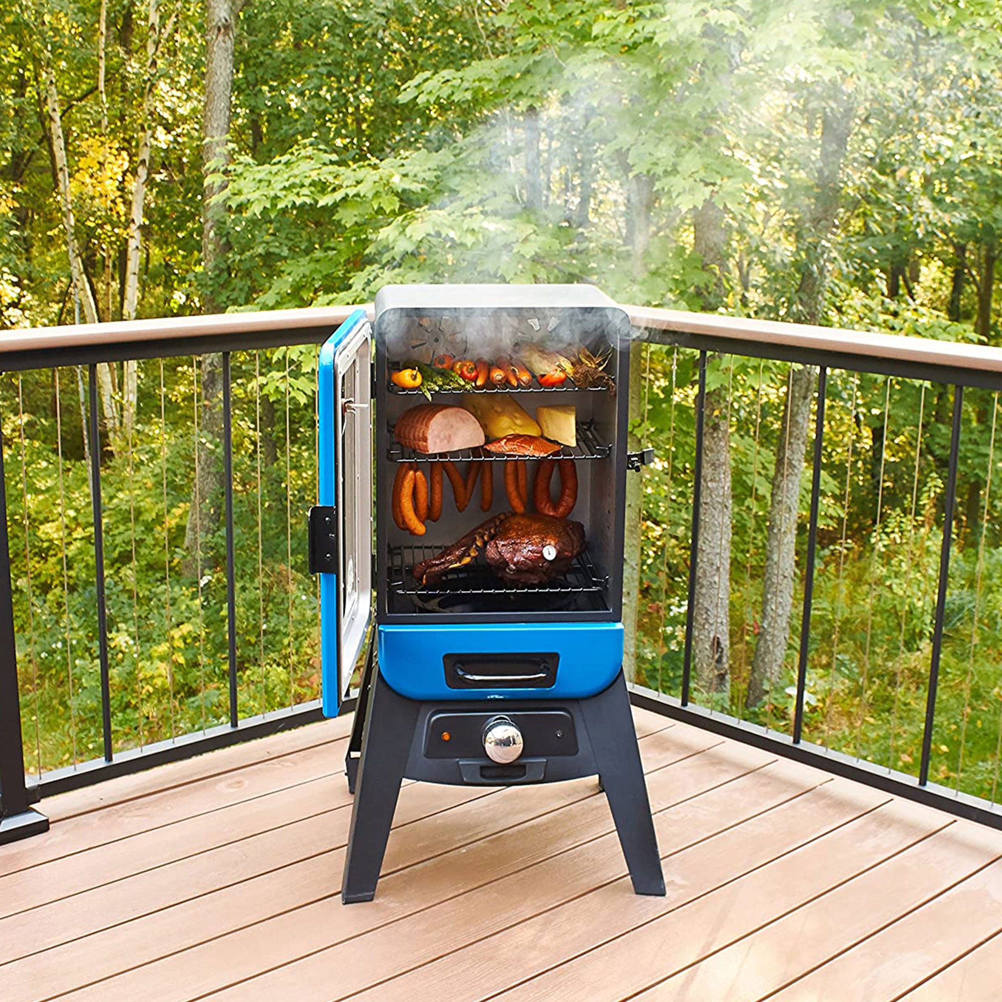 Pit Boss Blazing Vertical Analog Electric Wood Chip Smoker with Window, Blue