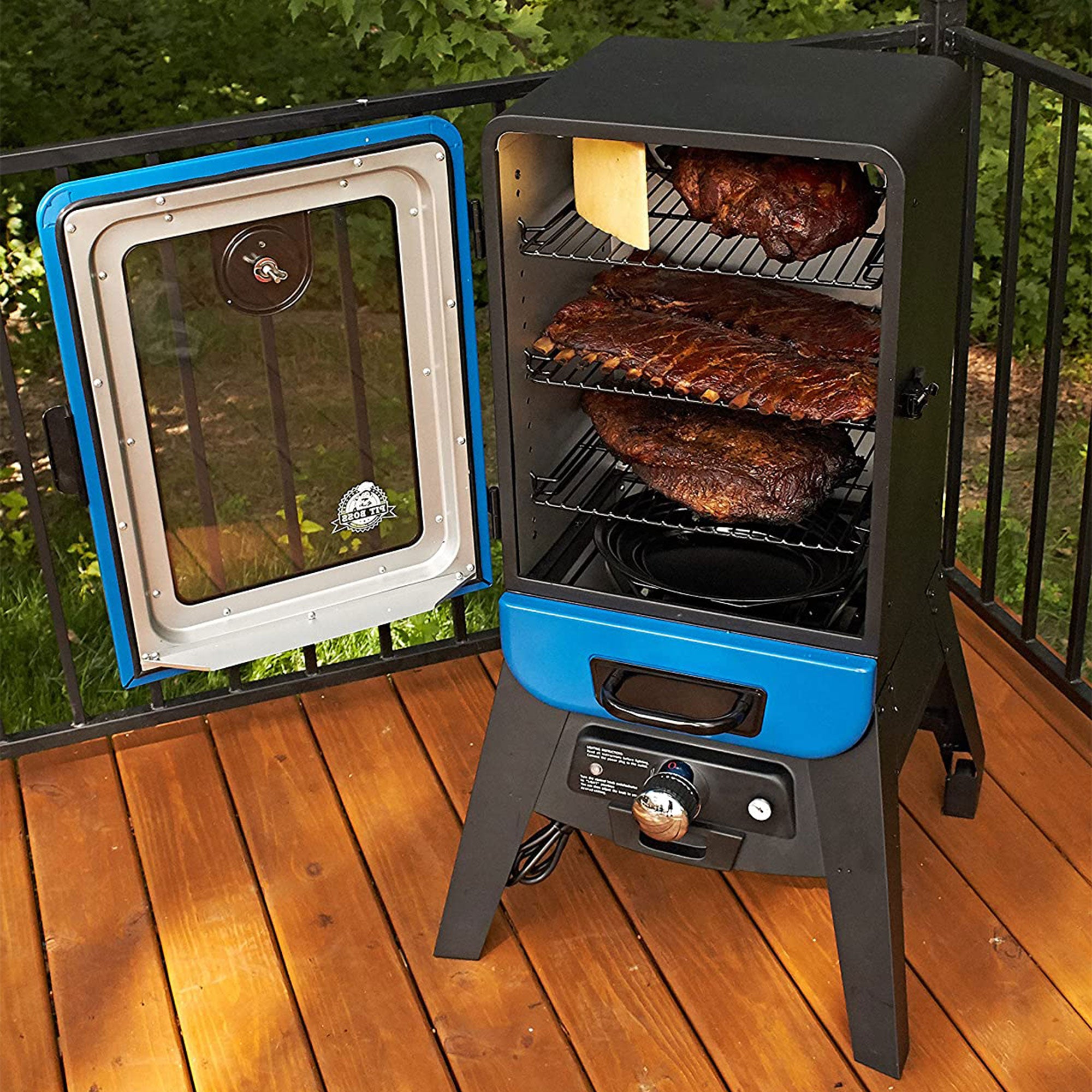 Pit Boss Blazing Vertical Analog Electric Wood Chip Smoker with Window, Blue