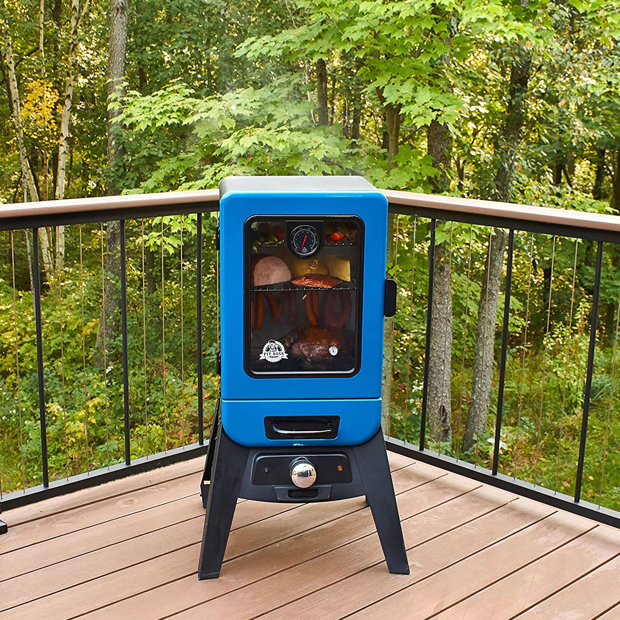 Pit Boss Blazing Vertical Analog Electric Wood Chip Smoker with Window, Blue
