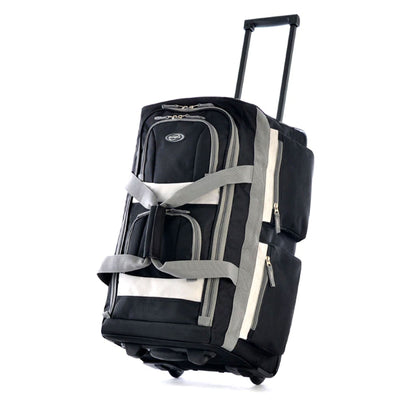 Olympia 22 In 8 Pocket U Shape Rolling Duffel Bag with Retractable Handle, Black - VMInnovations
