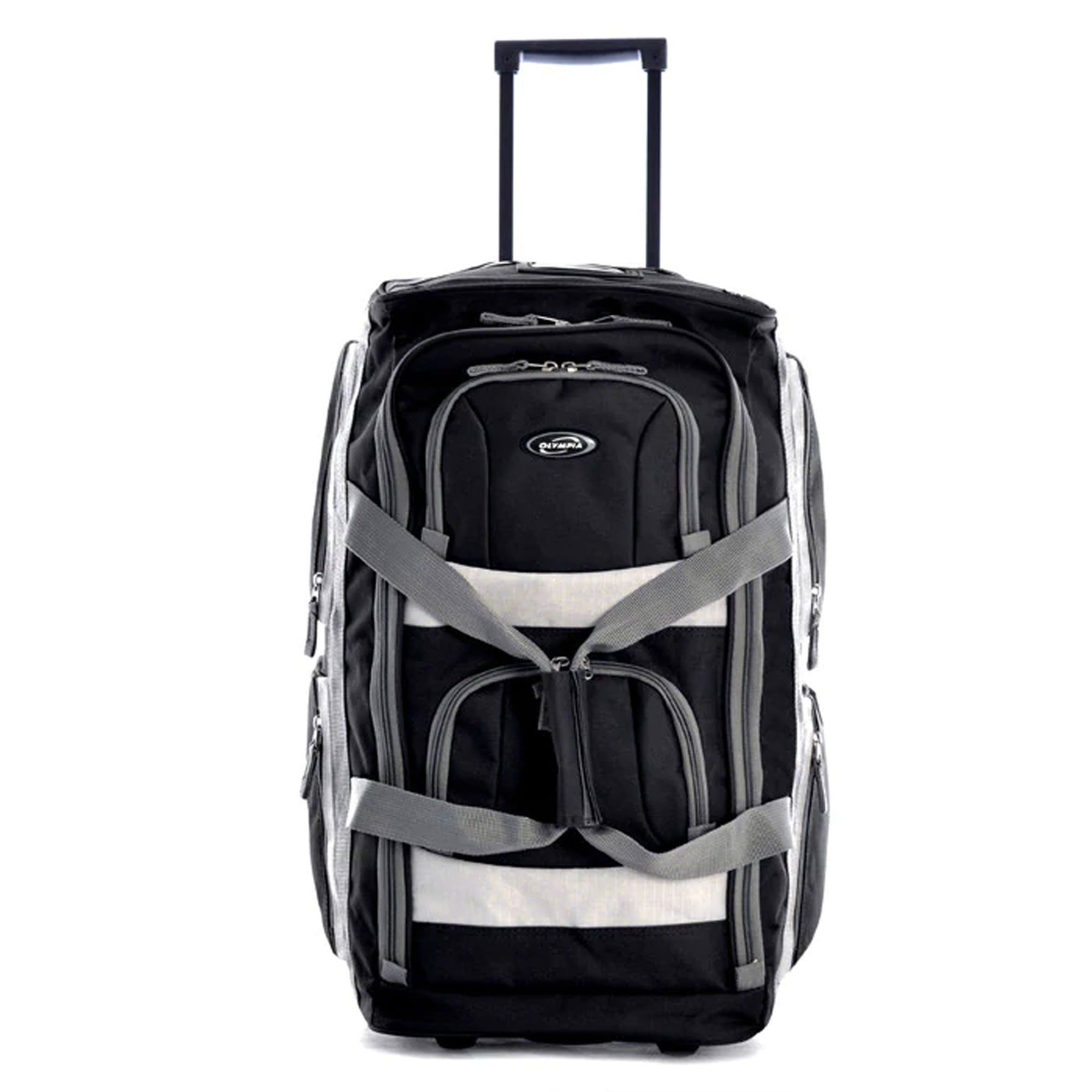 Olympia 26 Inch 8 Pocket U Shape Rolling Duffel Bag w/ Retractable Handle, Black - VMInnovations