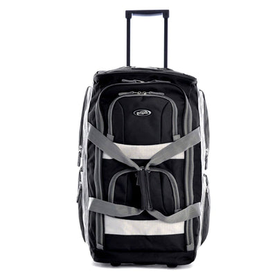 Olympia 26 Inch 8 Pocket U Shape Rolling Duffel Bag w/ Retractable Handle, Black - VMInnovations