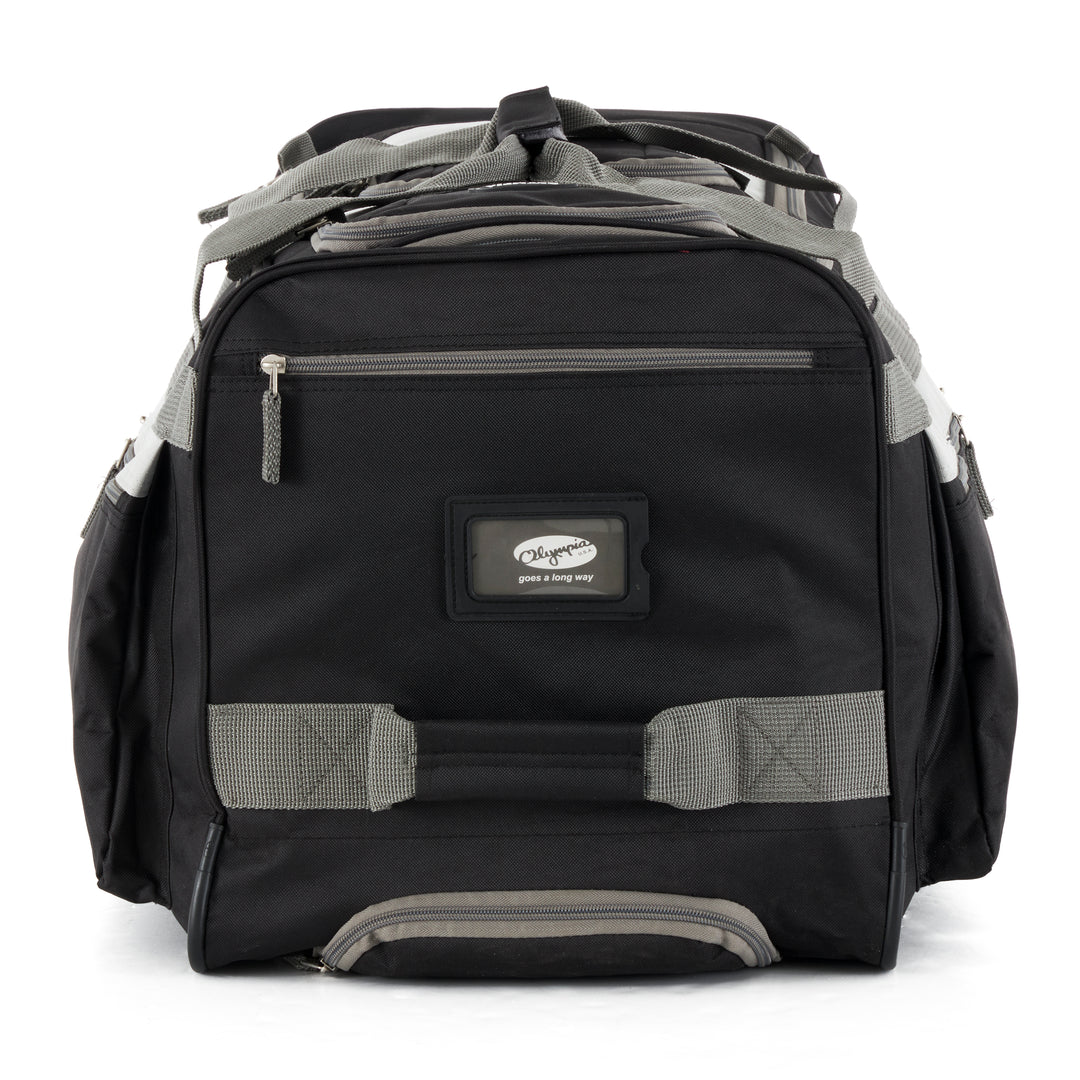 Olympia 26 Inch 8 Pocket U Shape Rolling Duffel Bag w/ Retractable Handle, Black