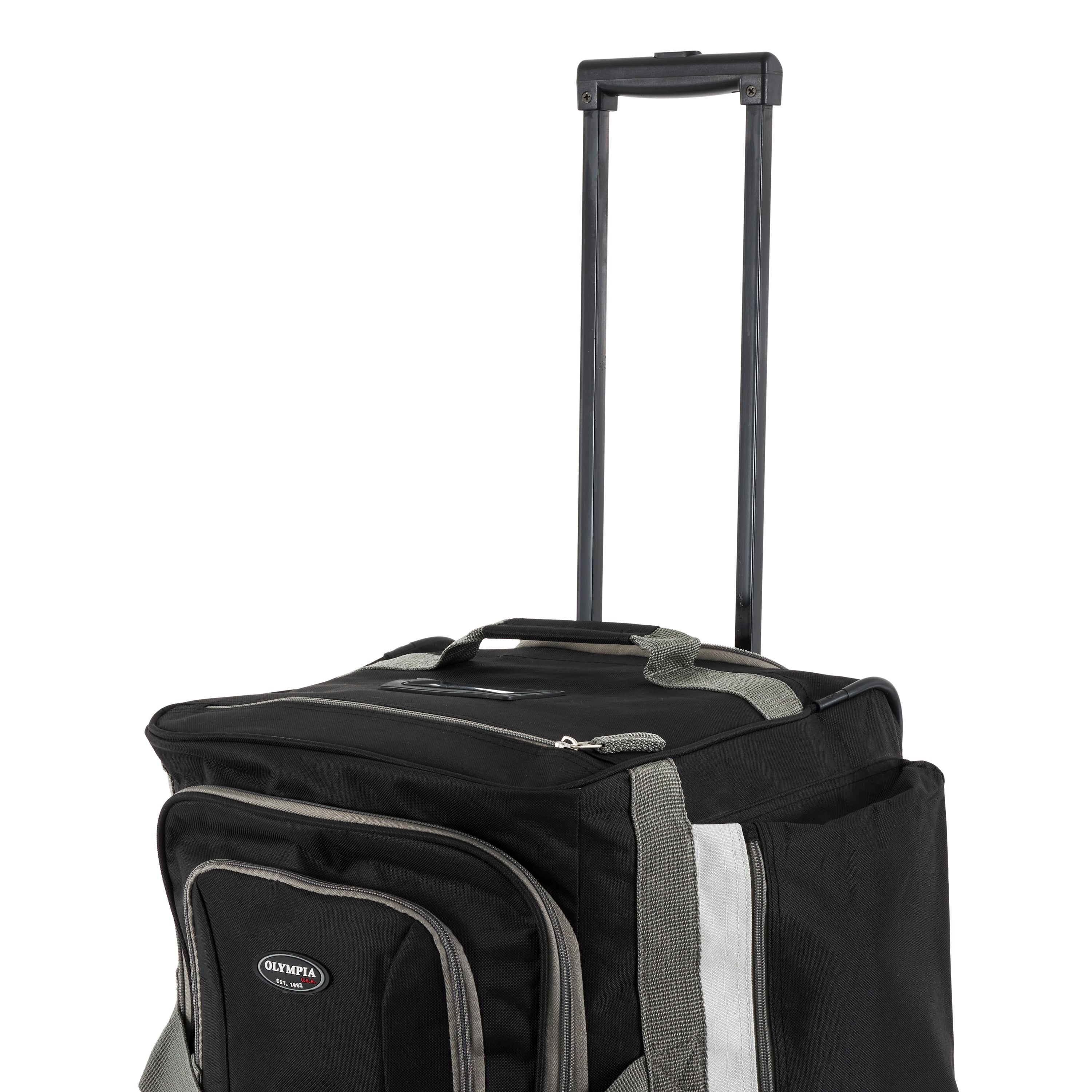Olympia 26 Inch 8 Pocket U Shape Rolling Duffel Bag w/ Retractable Handle, Black - VMInnovations