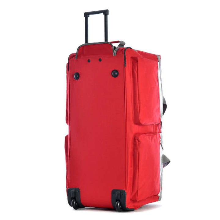 Olympia 26 Inch 8 Pocket U Shape Rolling Duffel Bag with Retractable Handle, Red - VMInnovations