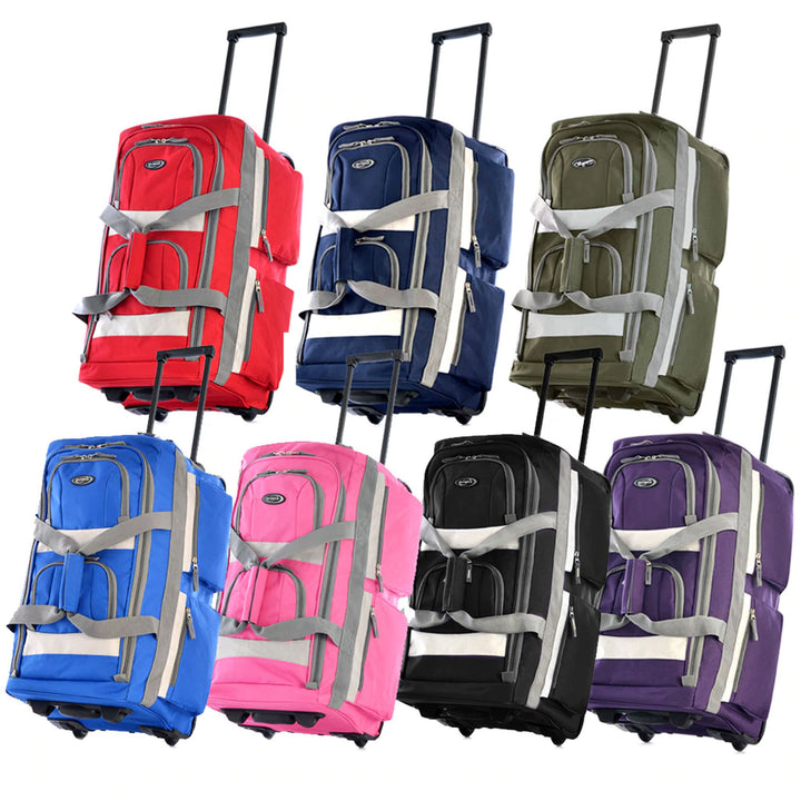 Olympia 26 Inch 8 Pocket U Shape Rolling Duffel Bag with Retractable Handle, Red - VMInnovations
