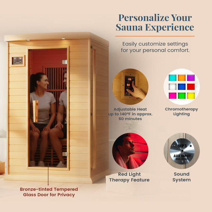 Dynamic Saunas Toulouse 2 Person Infrared Sauna w/Speakers, Canadian Hemlock - VMInnovations