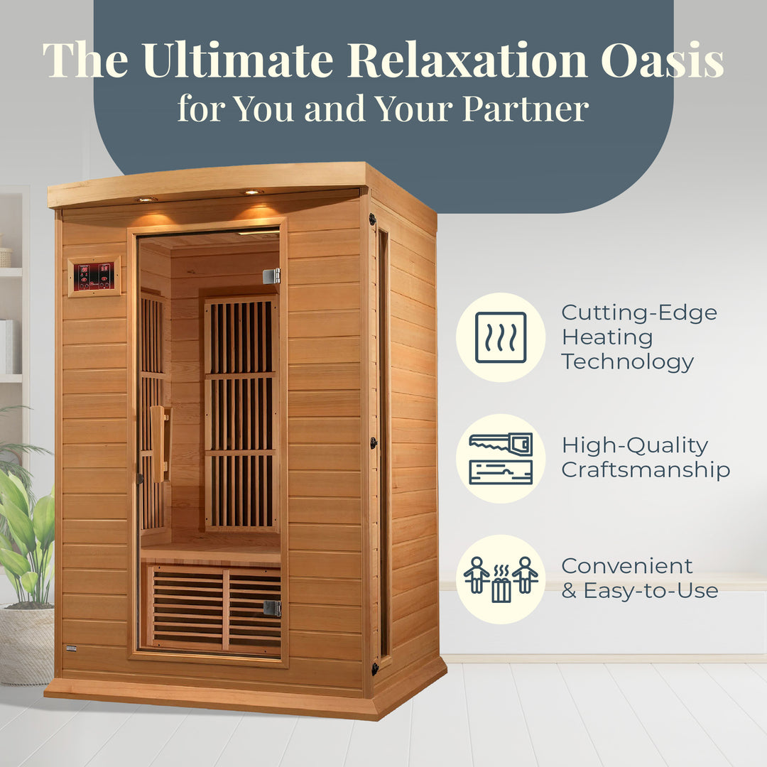 Dynamic Saunas Toulouse 2 Person Infrared Sauna w/Speakers, Canadian Hemlock