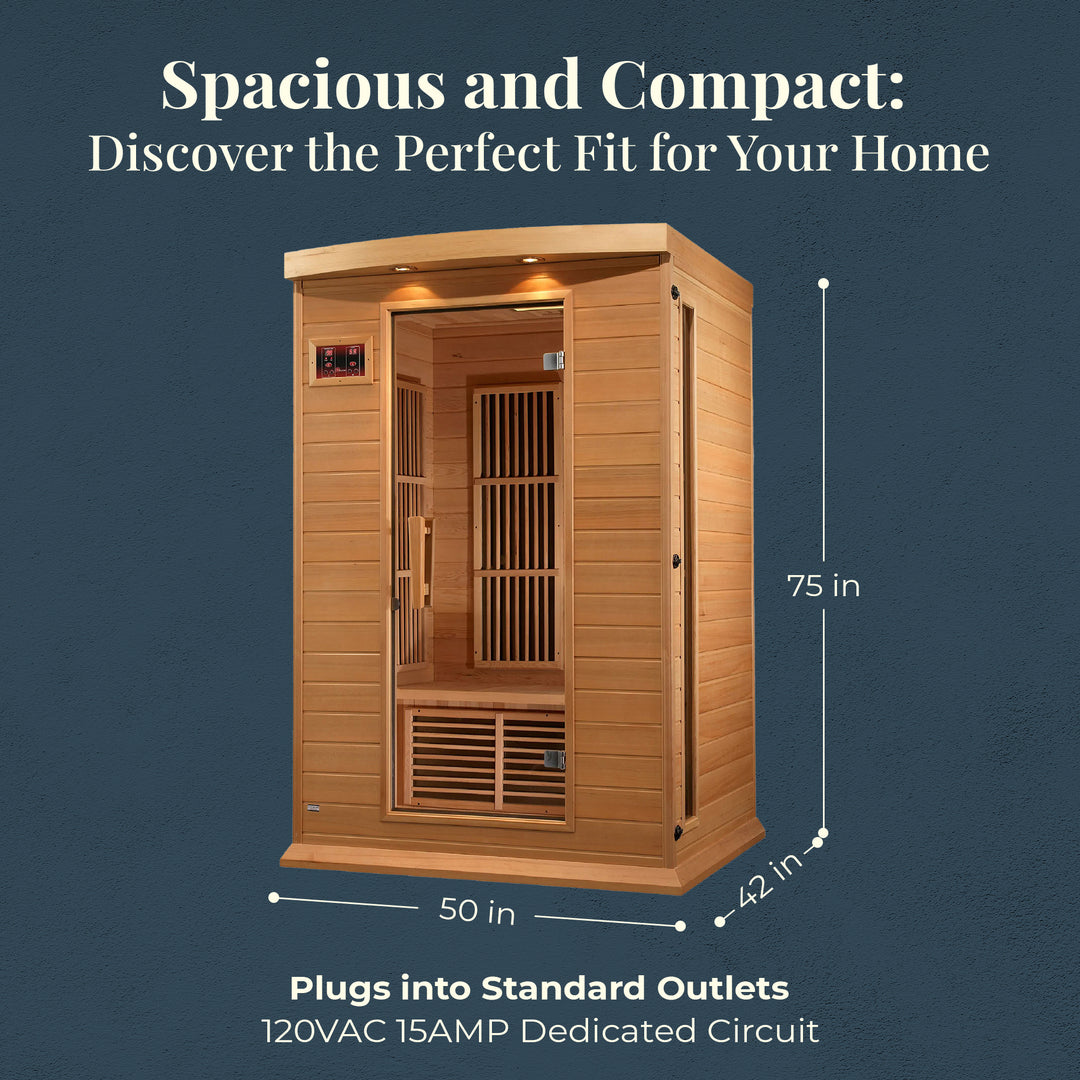 Dynamic Saunas Toulouse 2 Person Infrared Sauna w/Speakers, Canadian Hemlock
