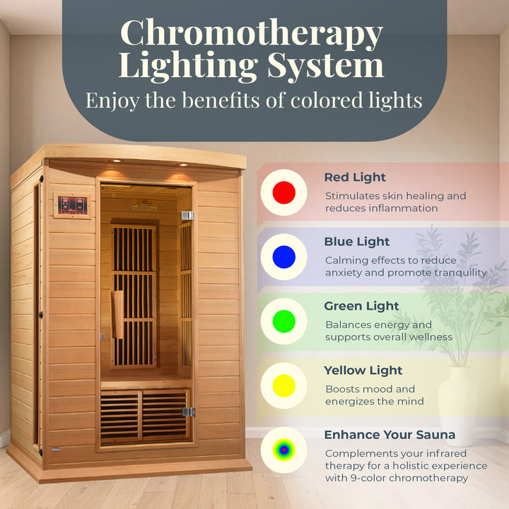 Dynamic Saunas Toulouse 2 Person Infrared Sauna w/Speakers, Canadian Hemlock